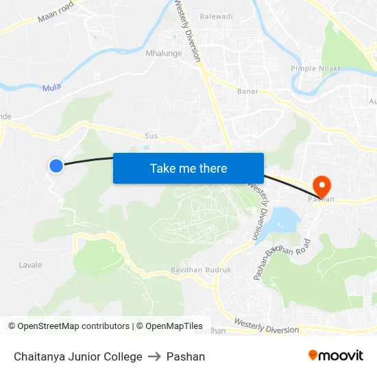 Chaitanya Junior College to Pashan map