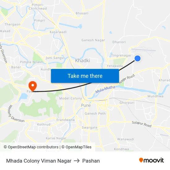 Mhada Colony Viman Nagar to Pashan map
