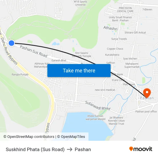Suskhind Phata (Sus Road) to Pashan map