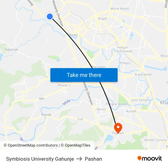Symbiosis University Gahunje to Pashan map