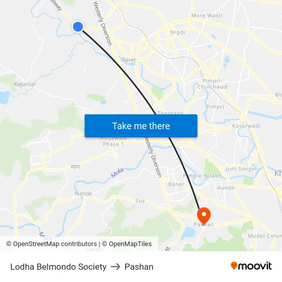 Lodha Belmondo Society to Pashan map