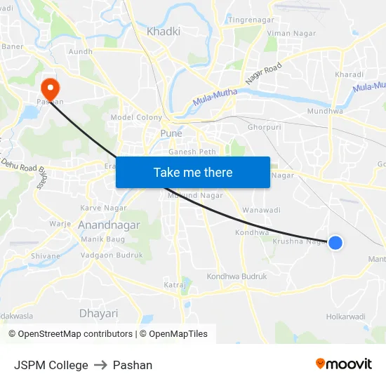 JSPM College to Pashan map