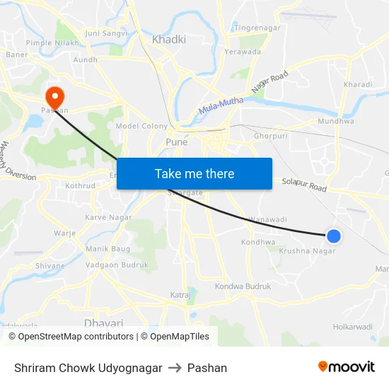 Shriram Chowk Udyognagar to Pashan map