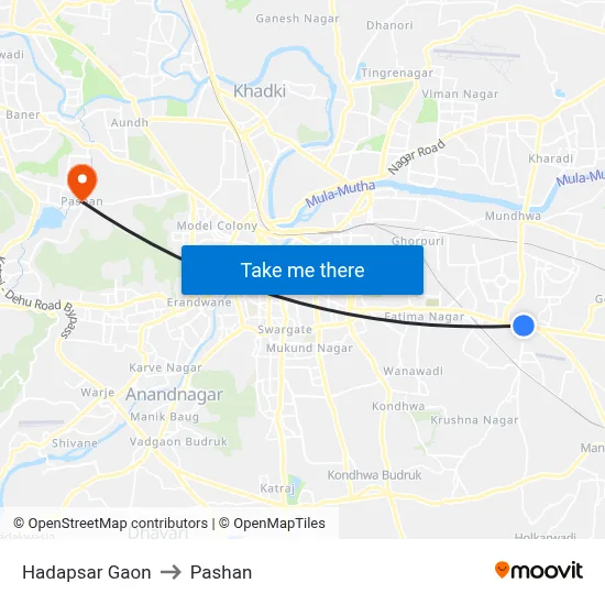 Hadapsar Gaon to Pashan map