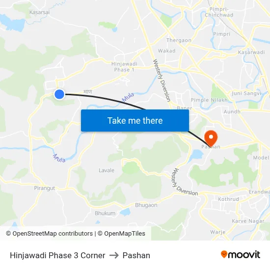Hinjawadi Phase 3 Corner to Pashan map