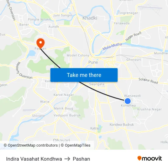 Indira Vasahat Kondhwa to Pashan map