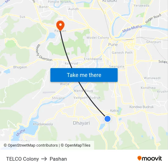 TELCO Colony to Pashan map