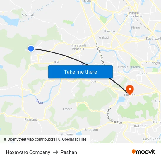 Hexaware Company to Pashan map