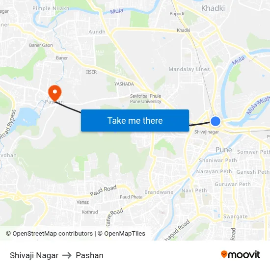 Shivaji Nagar to Pashan map
