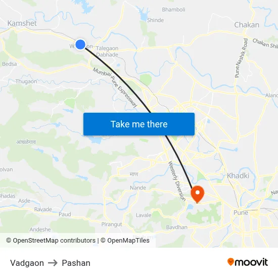 Vadgaon to Pashan map
