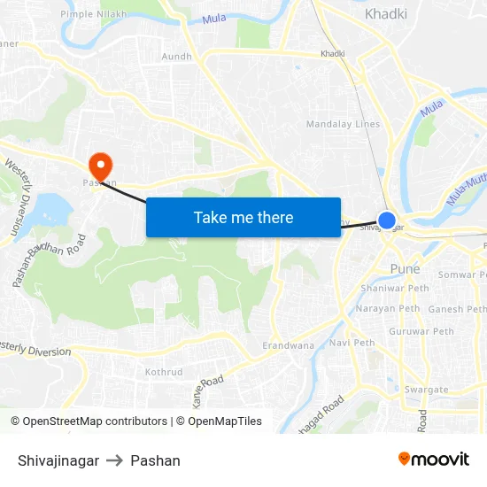 Shivajinagar to Pashan map