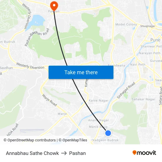 Annabhau Sathe Chowk to Pashan map