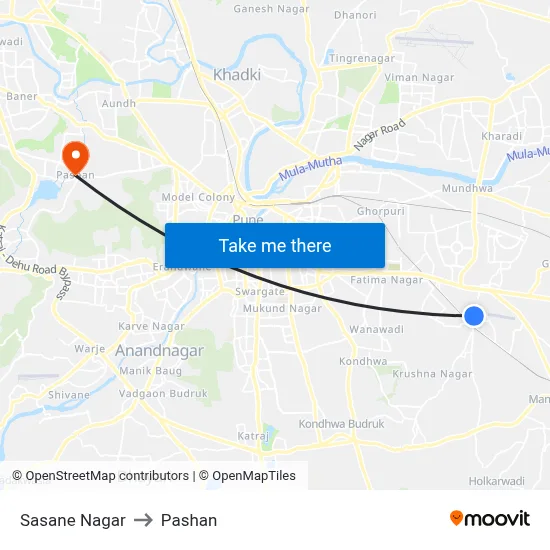 Sasane Nagar to Pashan map