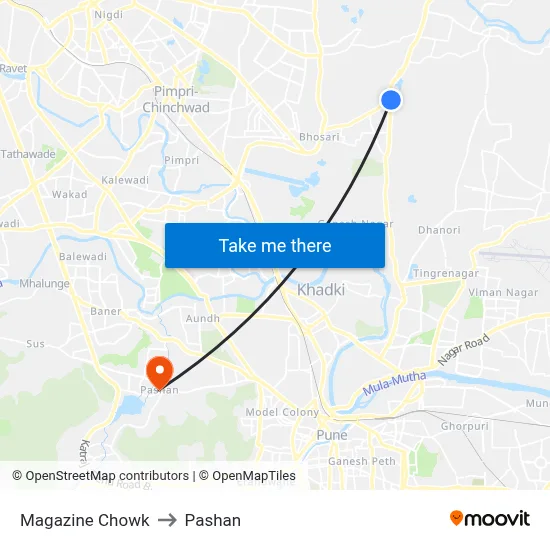 Magazine Chowk to Pashan map