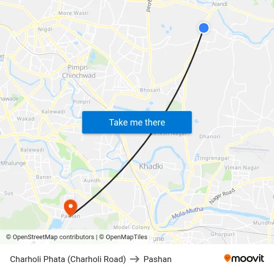 Charholi Phata (Charholi Road) to Pashan map