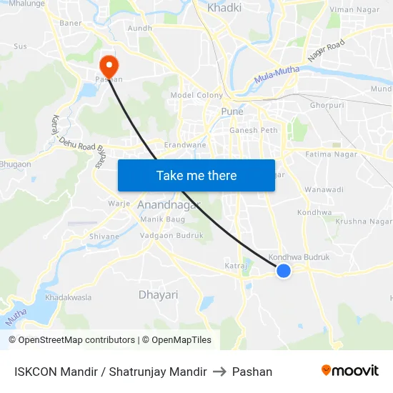 ISKCON Mandir / Shatrunjay Mandir to Pashan map