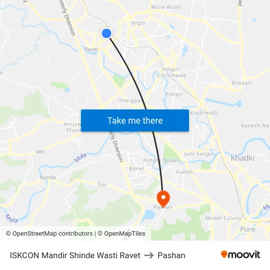 ISKCON Mandir Shinde Wasti Ravet to Pashan map