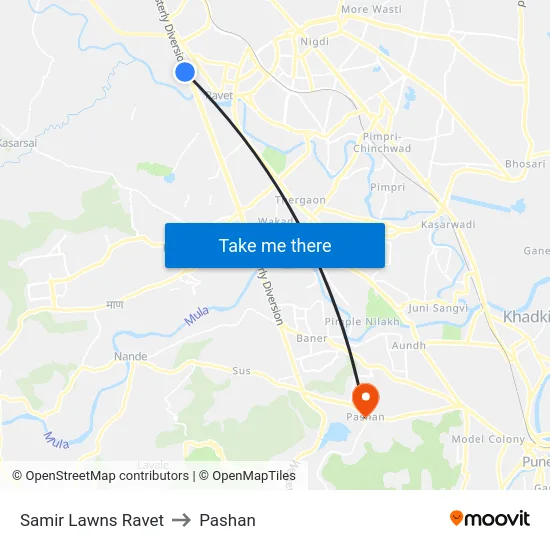 Samir Lawns Ravet to Pashan map
