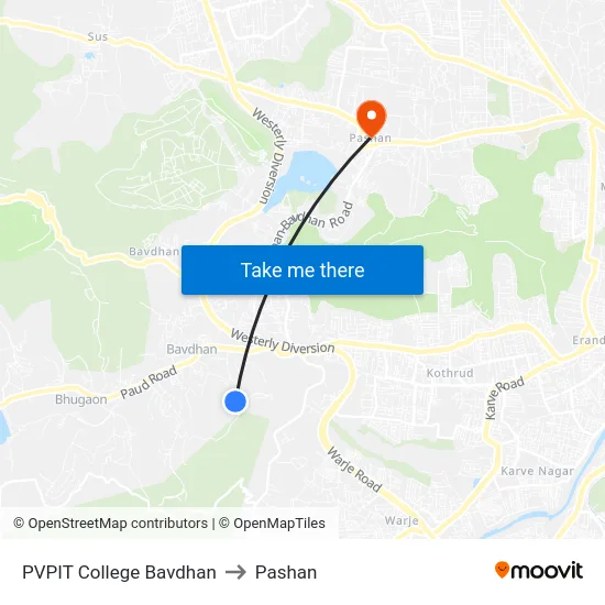 PVPIT College Bavdhan to Pashan map