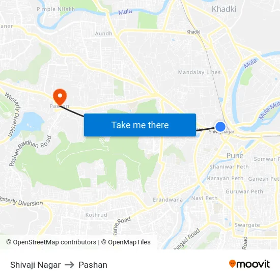 Shivaji Nagar to Pashan map