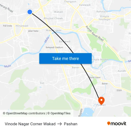 Vinode Nagar Corner Wakad to Pashan map