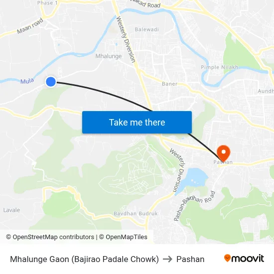 Mhalunge Gaon (Bajirao Padale Chowk) to Pashan map