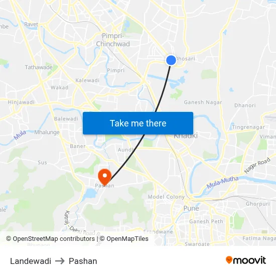 Landewadi to Pashan map