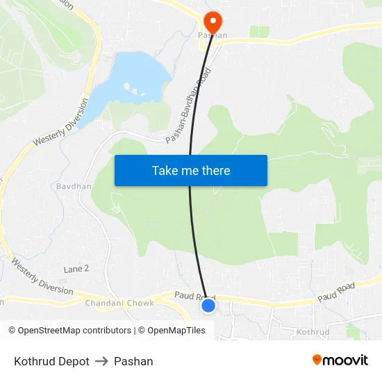 Kothrud Depot to Pashan map
