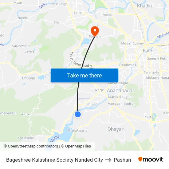 Bageshree Kalashree Society Nanded City to Pashan map