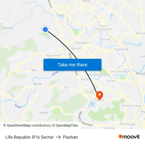 Life Republic R16 Sector to Pashan map