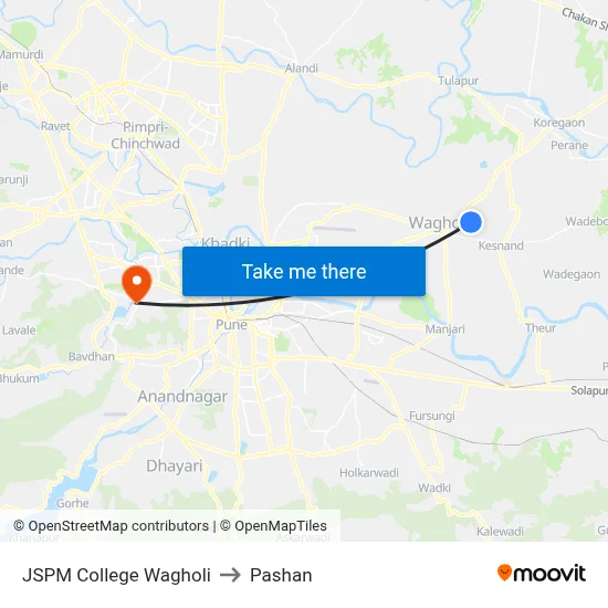 JSPM College Wagholi to Pashan map