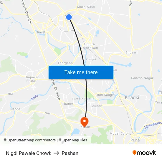 Nigdi Pawale Chowk to Pashan map