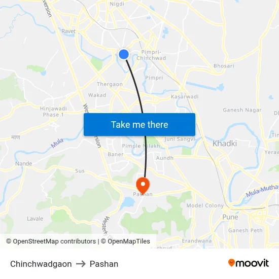 Chinchwadgaon to Pashan map