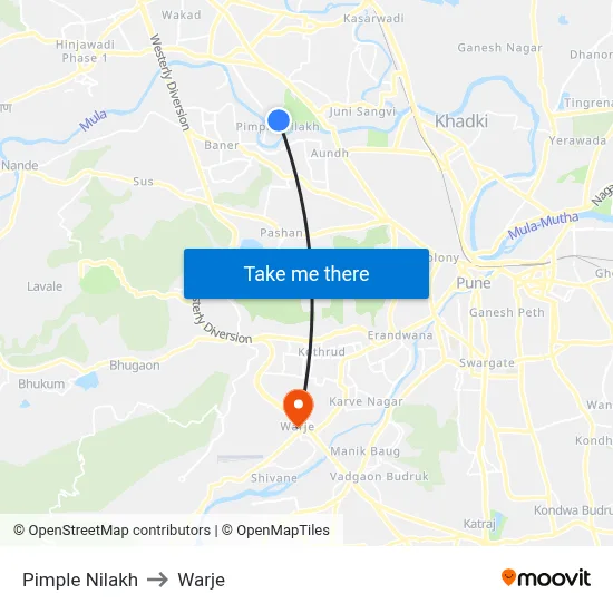 Pimple Nilakh to Warje map