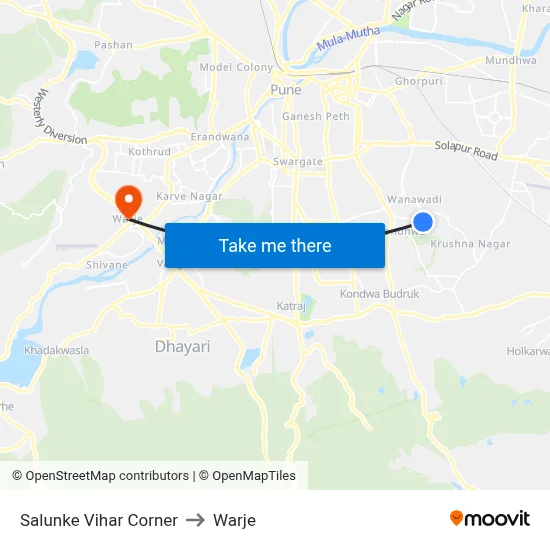 Salunke Vihar Corner to Warje map