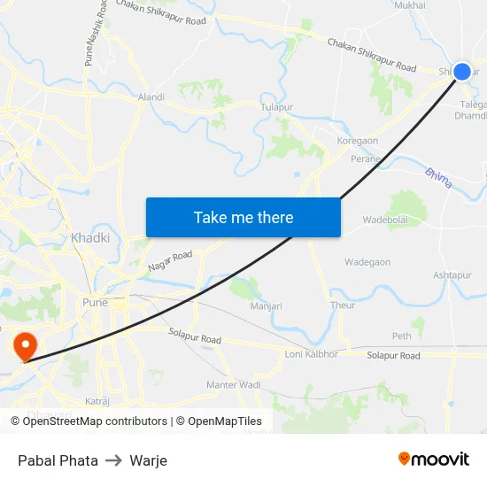 Pabal Phata to Warje map