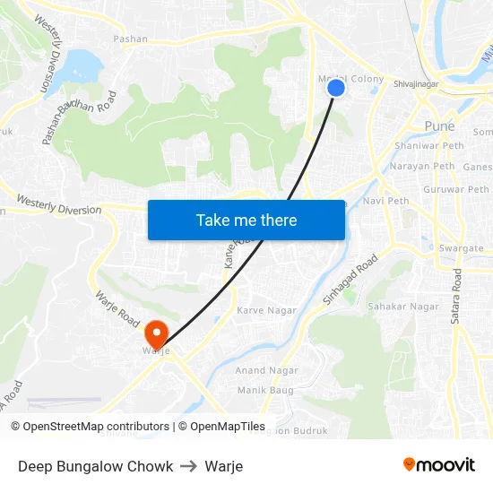 Deep Bungalow Chowk to Warje map