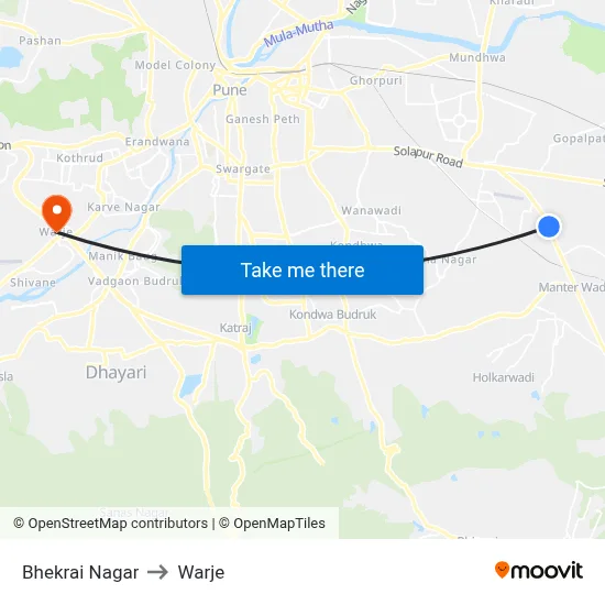 Bhekrai Nagar to Warje map