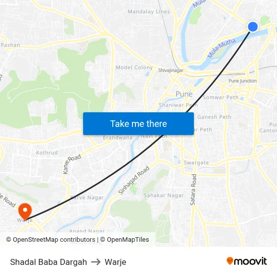 Shadal Baba Dargah to Warje map
