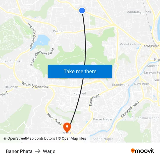 Baner Phata to Warje map