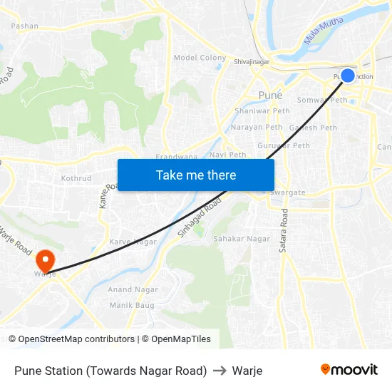 Pune Station (Towards Nagar Road) to Warje map