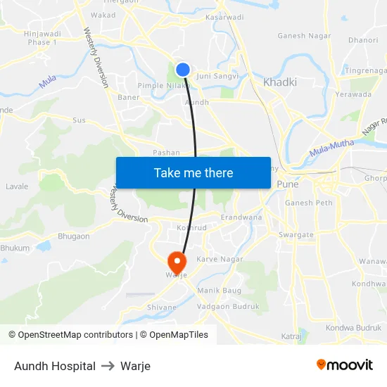 Aundh Hospital to Warje map