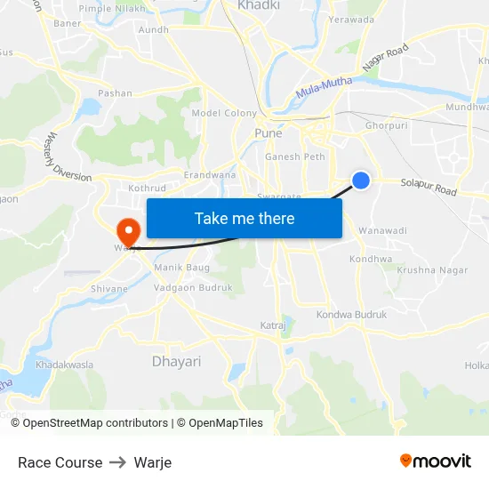 Race Course to Warje map