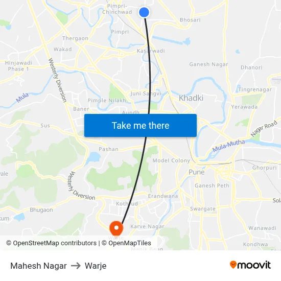 Mahesh Nagar to Warje map