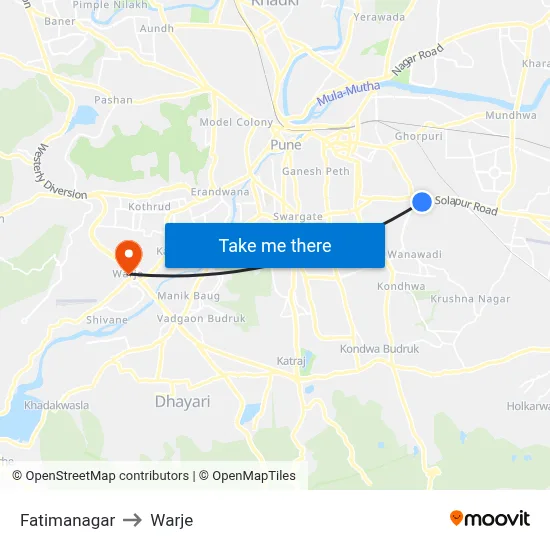 Fatimanagar to Warje map