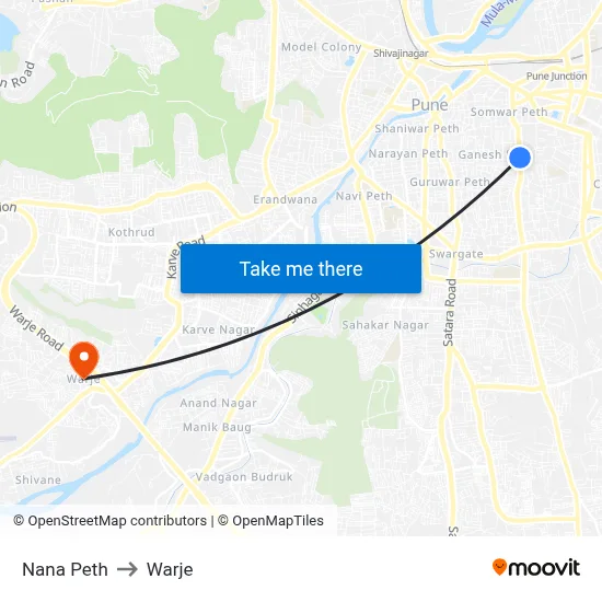 Nana Peth to Warje map