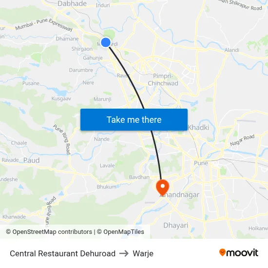 Central Restaurant Dehuroad to Warje map
