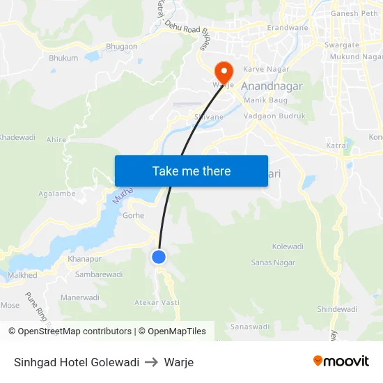 Sinhgad Hotel Golewadi to Warje map