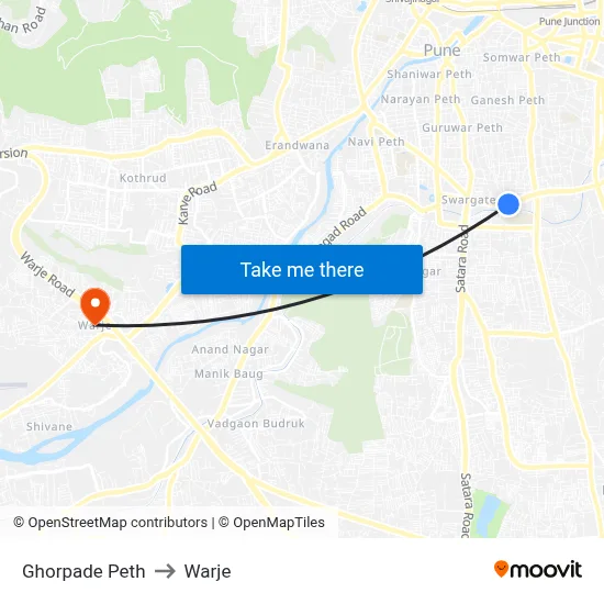 Ghorpade Peth to Warje map