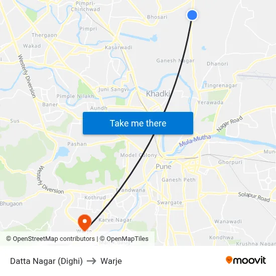 Datta Nagar (Dighi) to Warje map